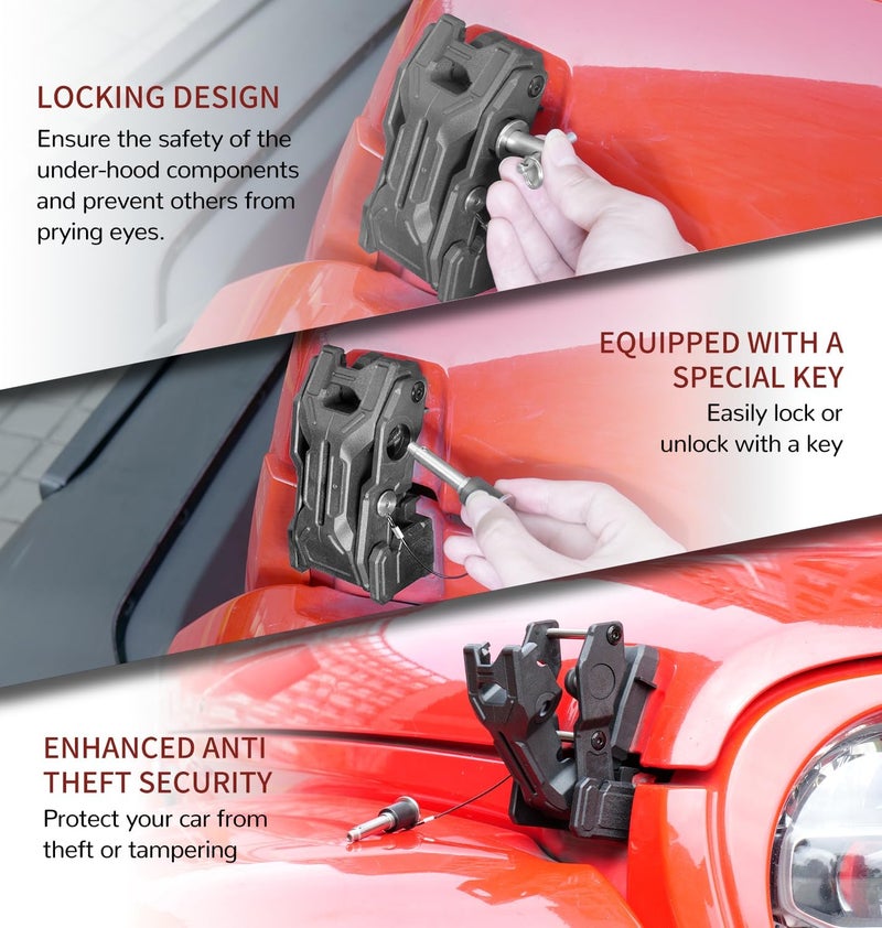 ZKJAYOE Upgraded Jeep Hood Latches with Keys, Hood Latch for 2018-2025 Jeep Wrangler JL JLU 4XE Jeep Gladiator JT, Anti-Theft Hood Lock Catch Latches Accessories, Off-Road Modified Style, 1 Pair (Not for JK) - Image 5